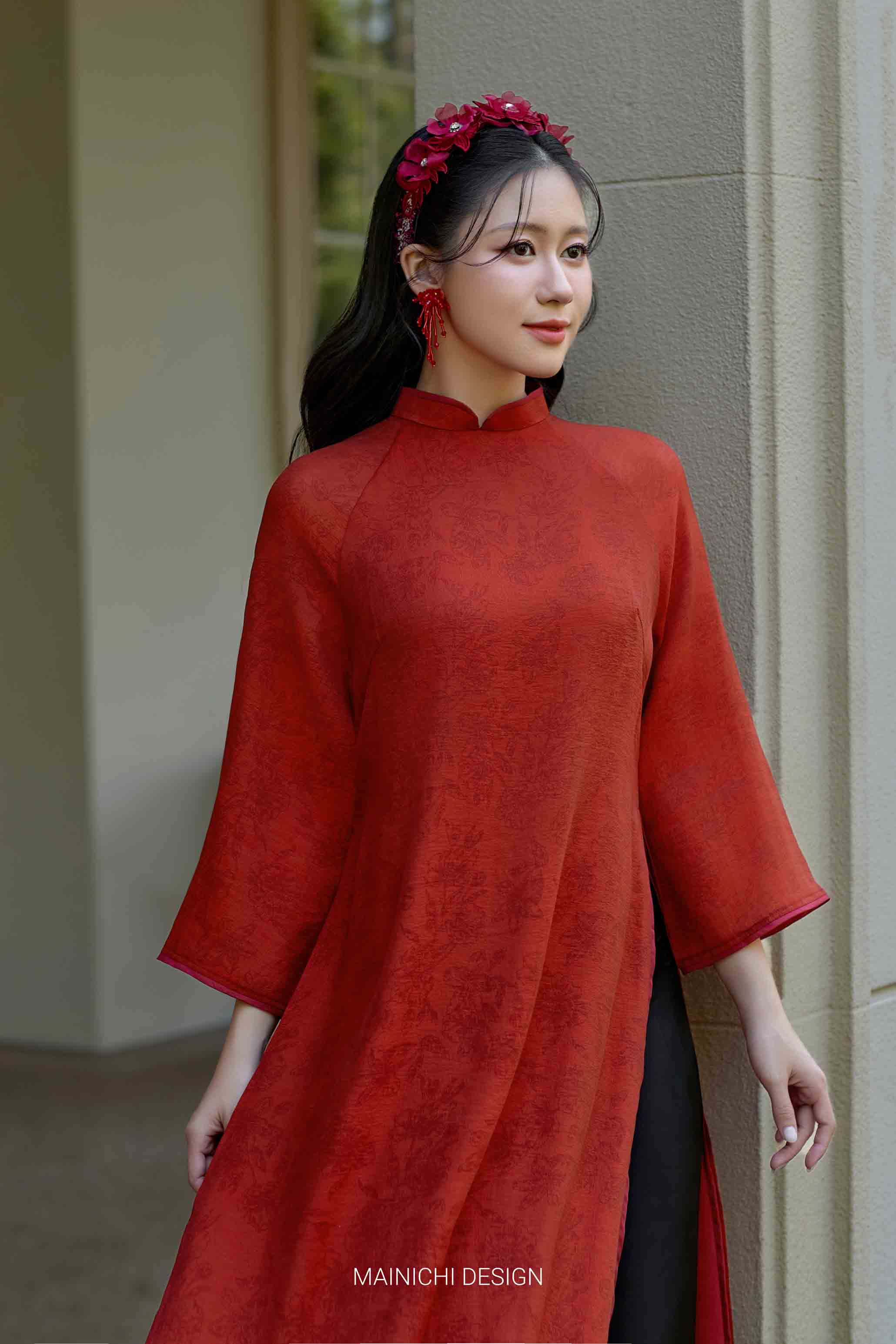 BST Mộc Miên áo dài đỏ trầu